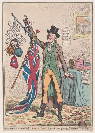 "Improvement in Weights and Measures"; or, Sir John Seeclear Discovering Ye Ballance of Ye British Flag