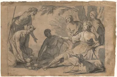 Diana and Four Nymphs Receiving Gifts from a Satyr