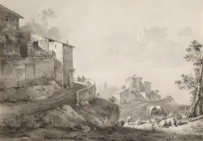 A Sunlit Landscape with Hilltop Houses
