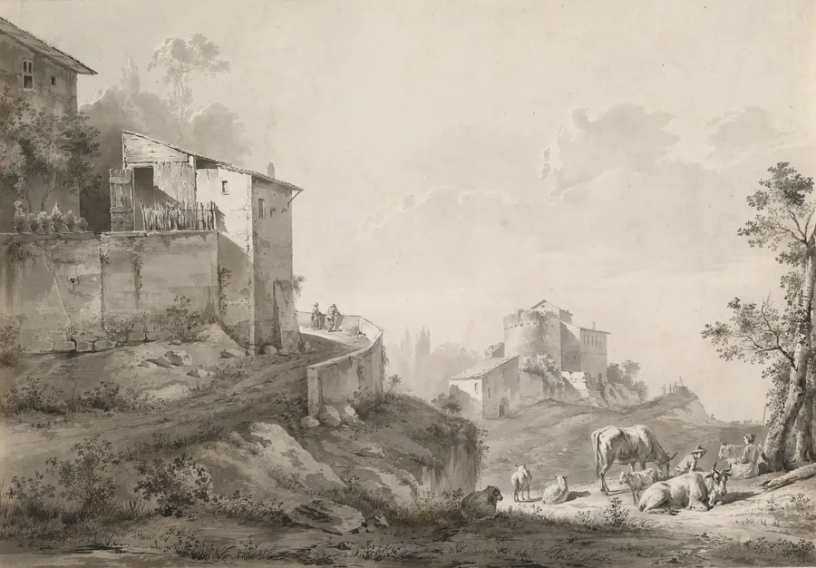 A Sunlit Landscape with Hilltop Houses by Jean-Jacques de Boissieu