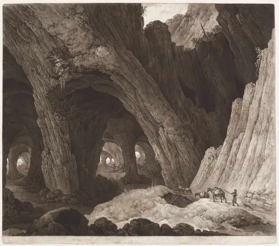 Travelers Resting in Gigantic Caverns by Johann Peter Pichler