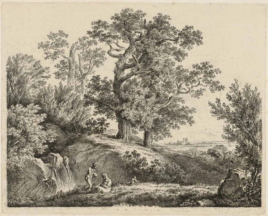 Landscape with a Waterfall and a Resting Family by Martin von Molitor