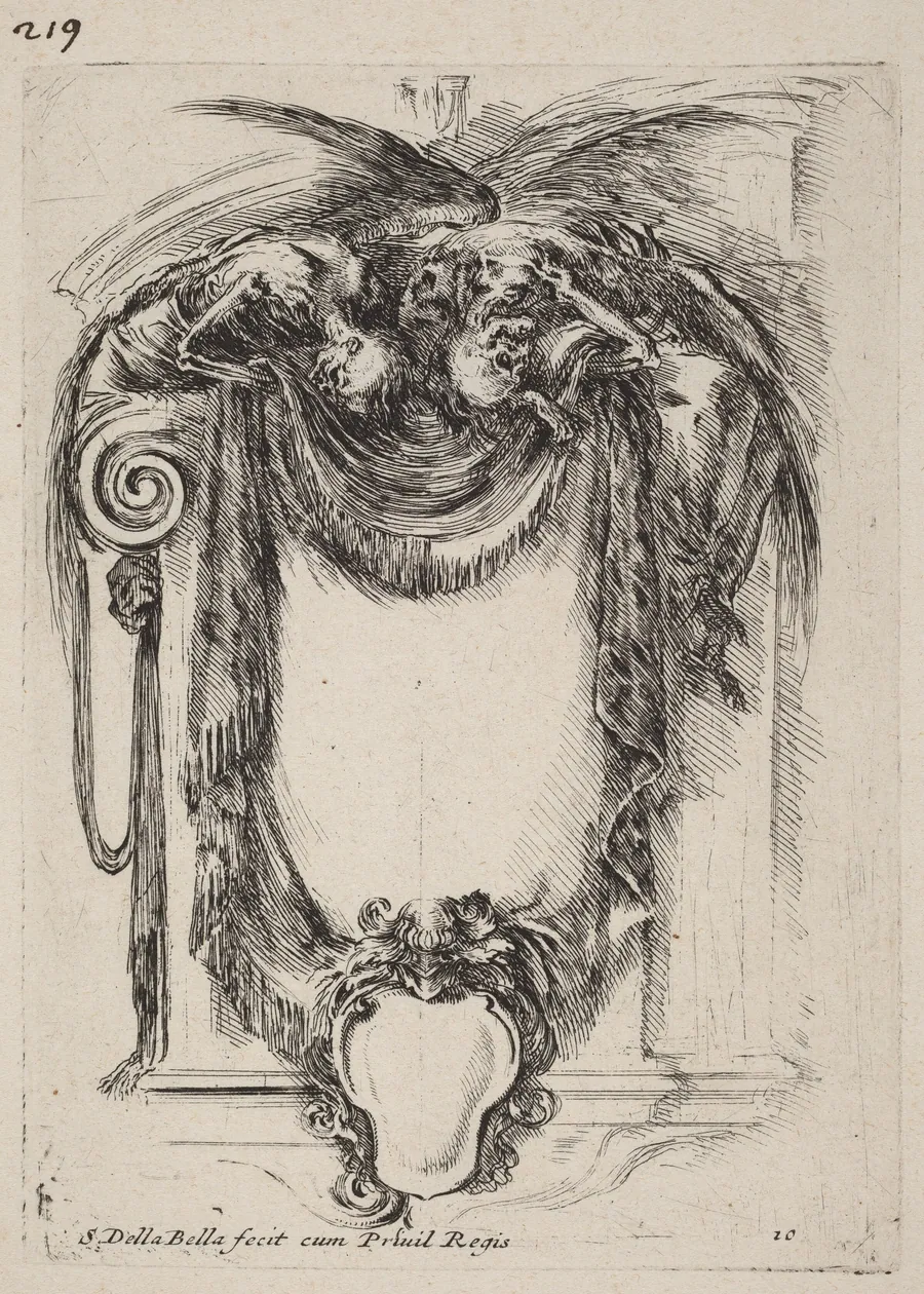 Cartouche Suspended from Corpses by Stefano Della Bella