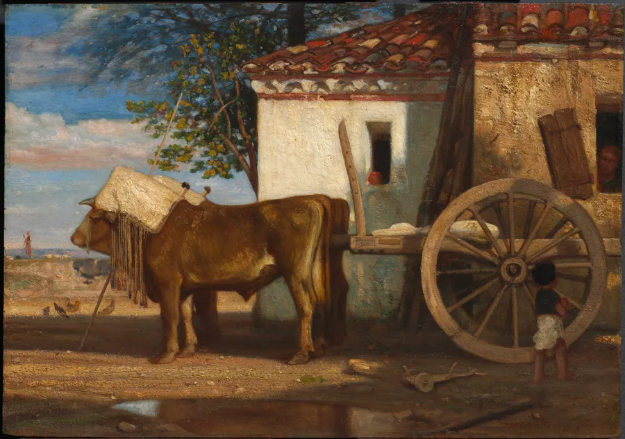 Oxen before a Farmhouse at Le Verrier by Alexandre-Gabriel Decamps