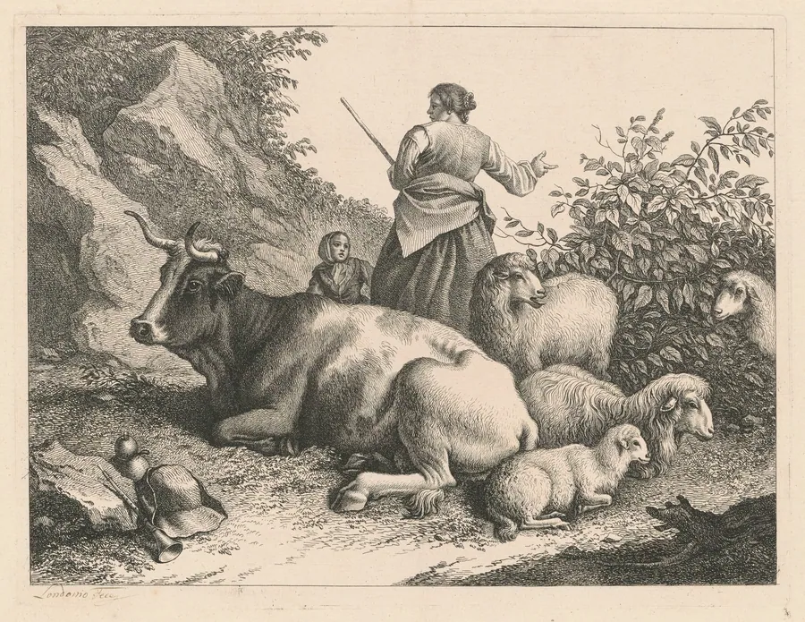 Standing Shepherdess with a Child by Francesco Londonio