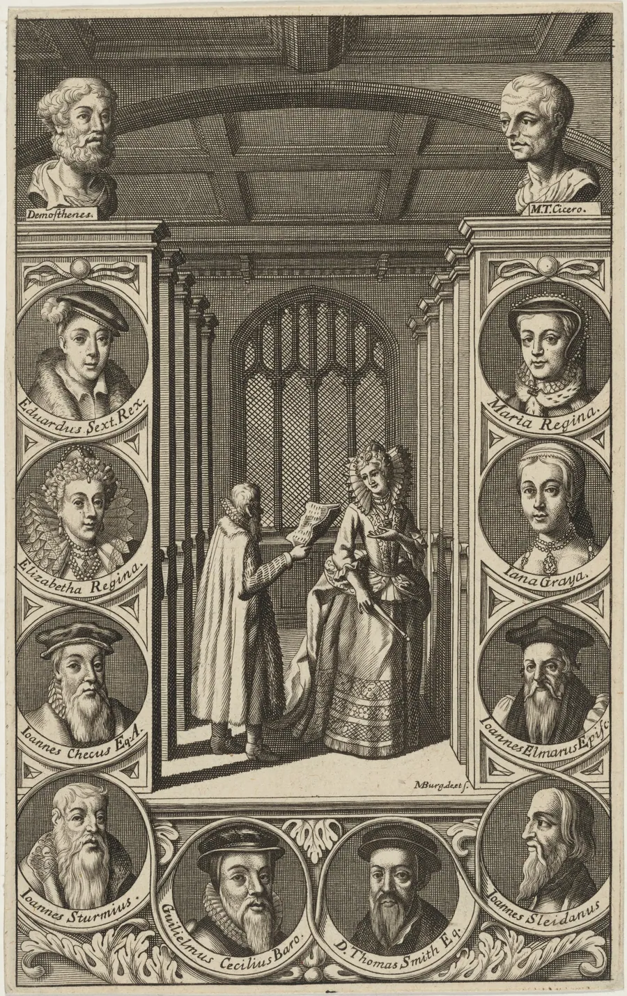Roger Assham and Mary Surrounded by MedallianPortraits by Michael Burghers