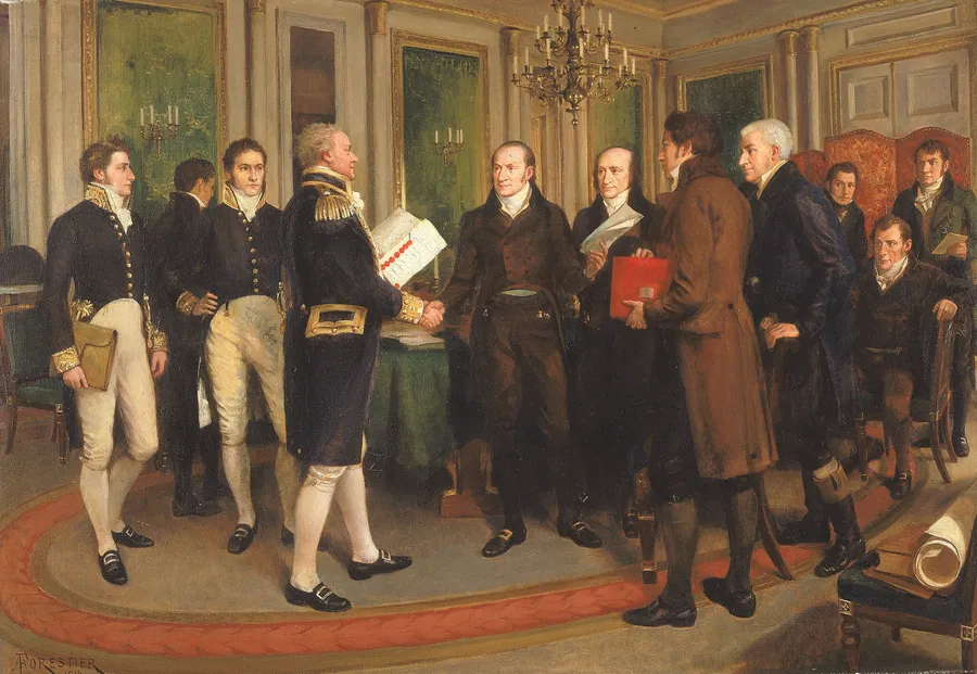 The Signing of the Treaty of Ghent, Christmas Eve, 1814 by Sir Amédée Forestier, British, born Paris, France 1854-died London, England 1930