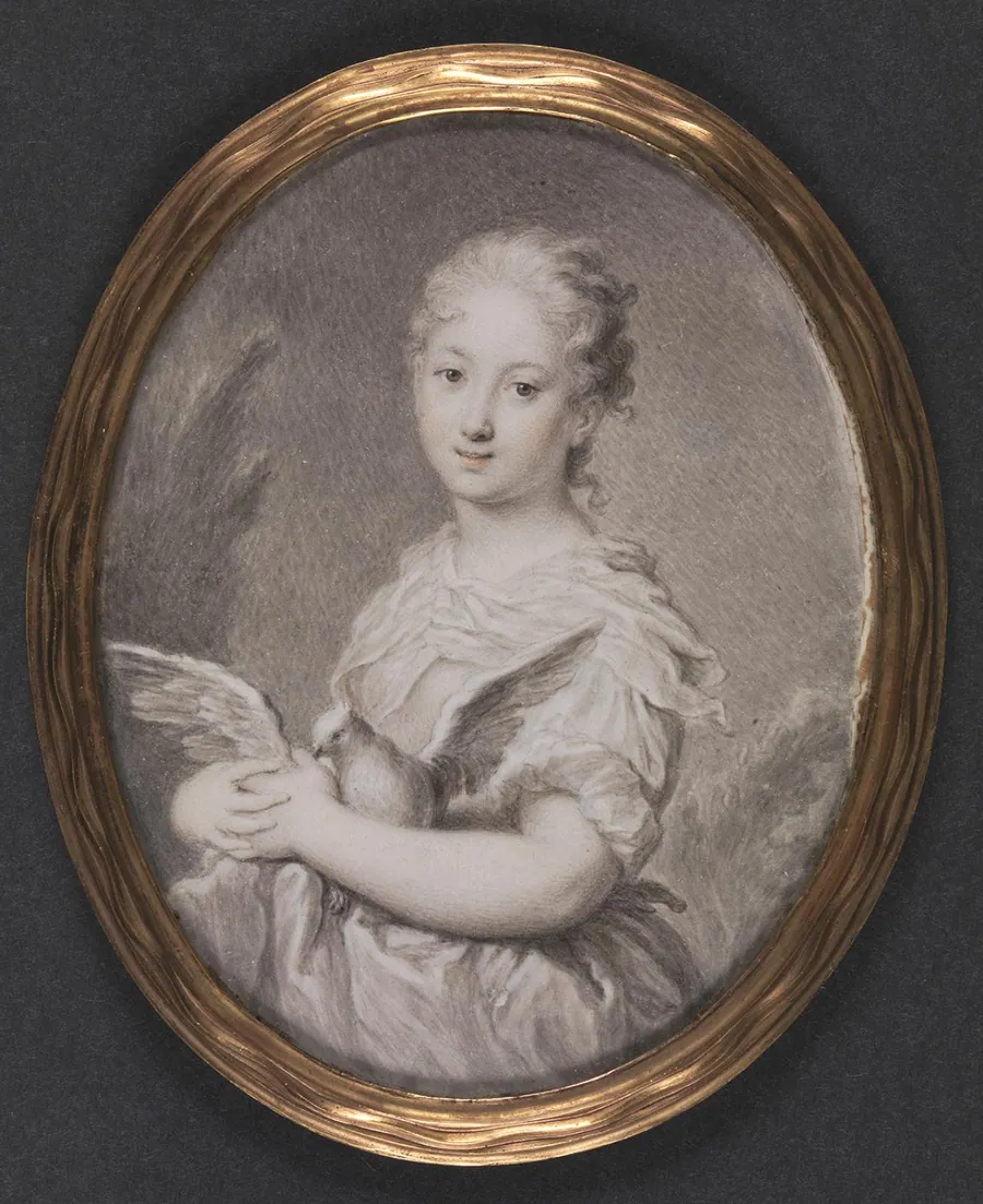 Kyskheden, en ung pige med en due by Rosalba Carriera