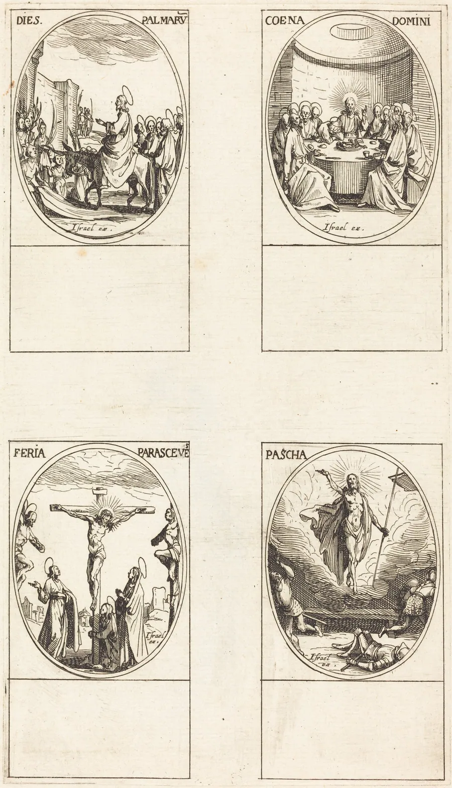 Entry into Jerusalem; Last Supper; Crucifixion; Resurrection by Jacques Callot