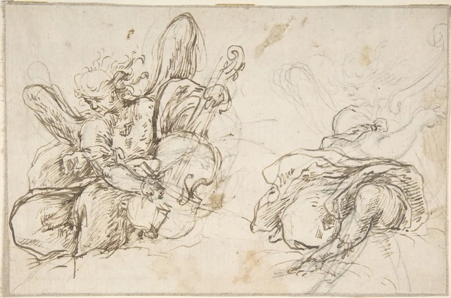 Figures of Two Music-Making Angels by Anonymous, Spanish, School of Seville, 17th century