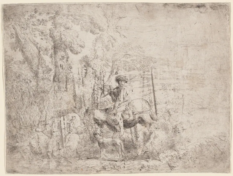 Young Shepherd on Horseback by Giovanni Benedetto Castiglione