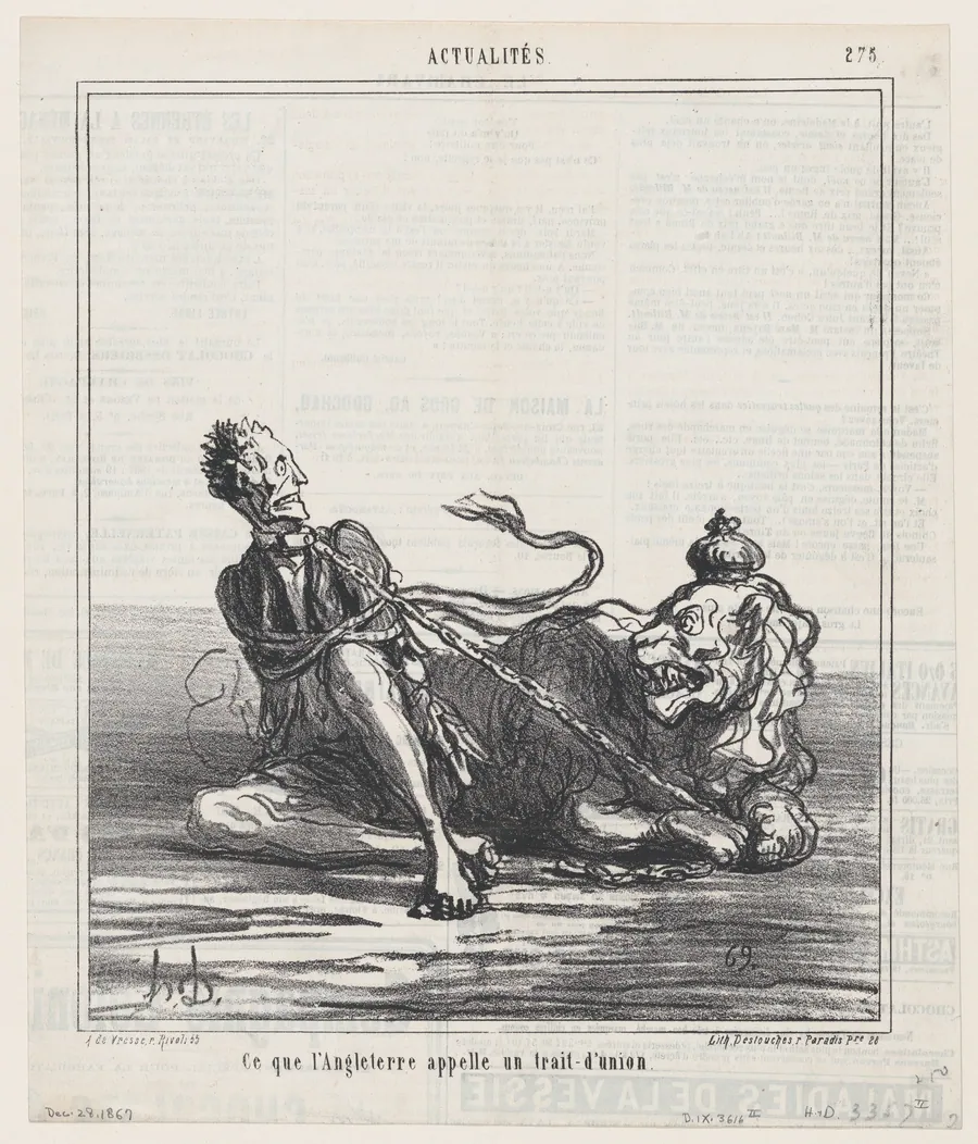 This is what England calls a joint union, from 'News of the day,' published in Le Charivari, December 28, 1867 by Honoré Daumier