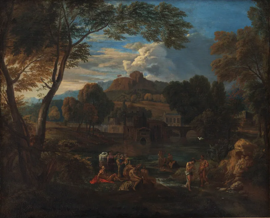 Italiensk landskab med Jesu Dåb by Pieter Rijsbraeck