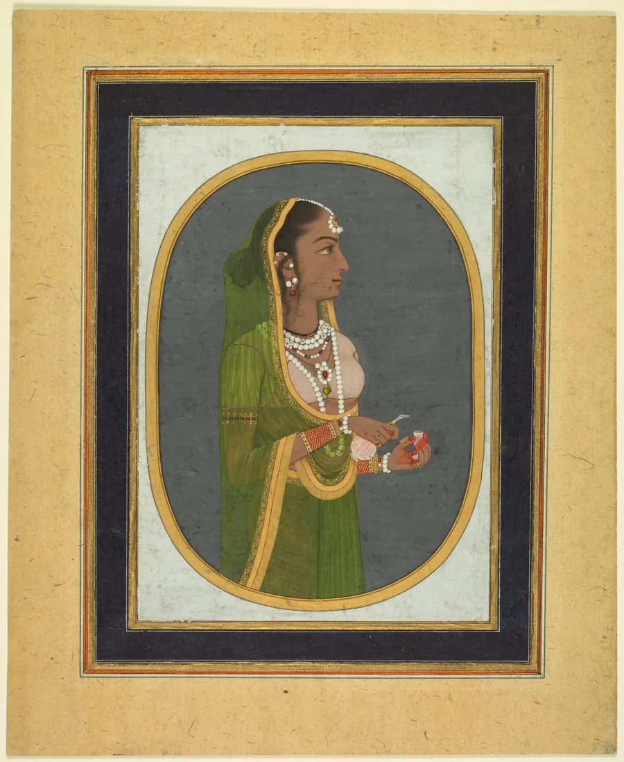 Court Lady Pouring Wine (recto) by Muhammad Rizavi Hindi
