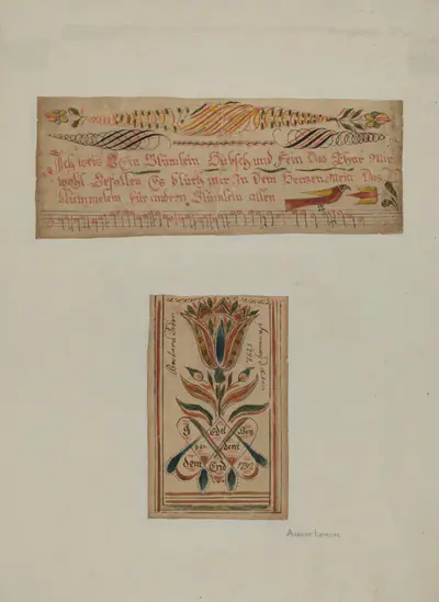 Fractur Paintings (Upper-a Hymn; Lower- Religious Motto)