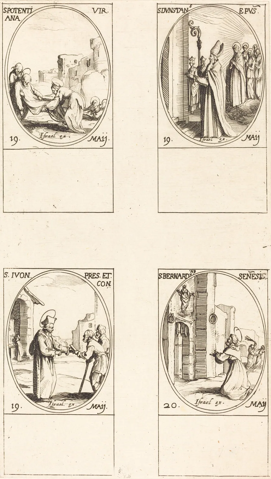 St. Potentiana; St. Dunstan; St. Yvo; St. Bernardinus of Siena by Jacques Callot