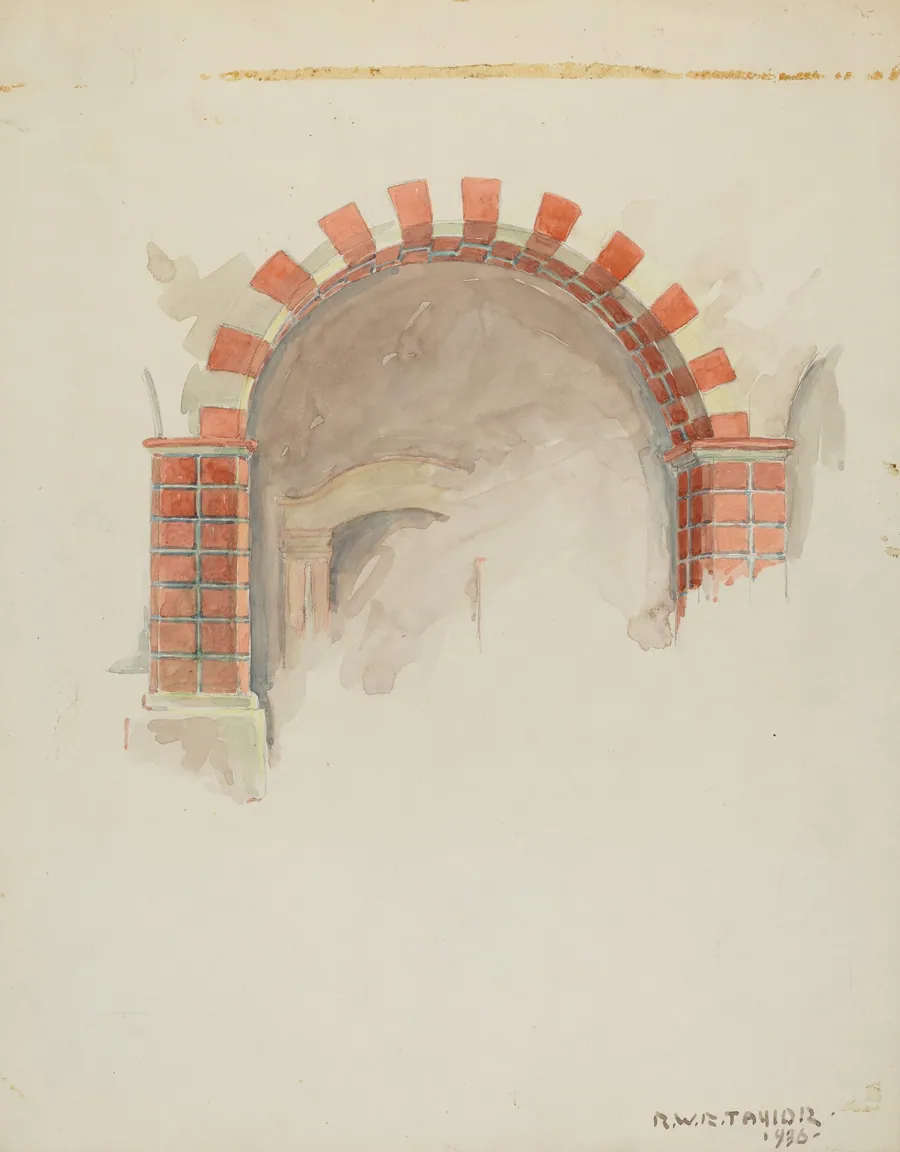 Restoration Drawing: Main Doorway and Arch toMission House by Robert W.R. Taylor