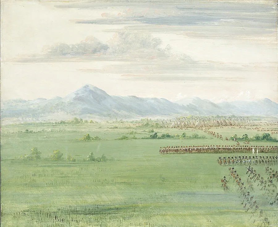 Comanche Warriors, with White Flag, Receiving the Dragoons by George Catlin, born Wilkes-Barre, PA 1796-died Jersey City, NJ 1872