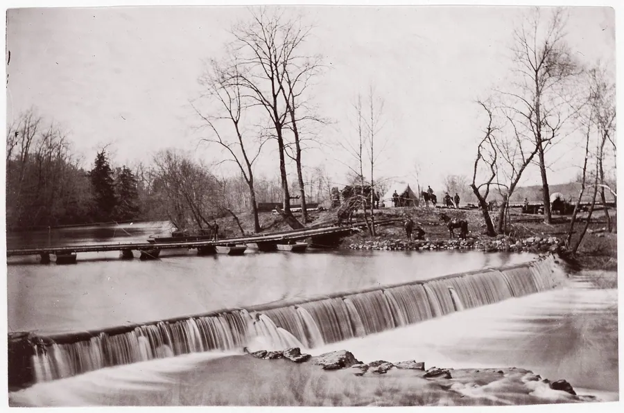 [Pontoon Across Bull Run, near Blackburn's Ford, Virginia] by Timothy H. O'Sullivan
