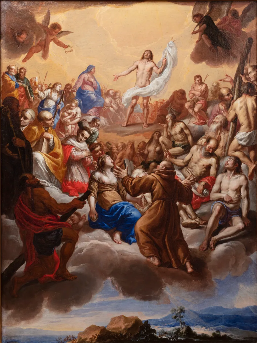 Kristi forherligelse omgivet af helgener by Giovanni Carlone