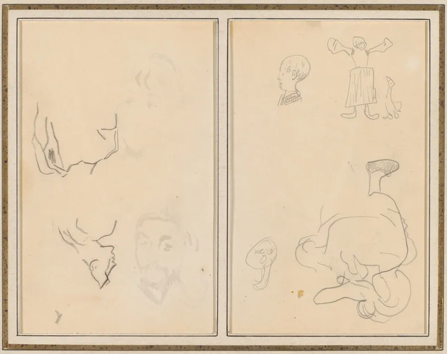 Head of a Man with a Study of His Back; Various Sketches with a Peasant Woman and a Goose [recto] by Paul Gauguin