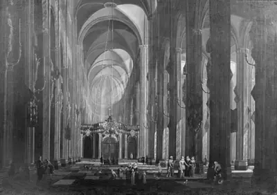 Det indre af en femskibet katolsk kirke