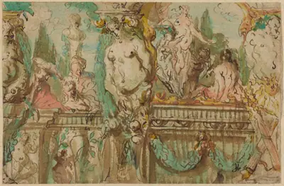 A Ceiling Design with Allegorical Figures