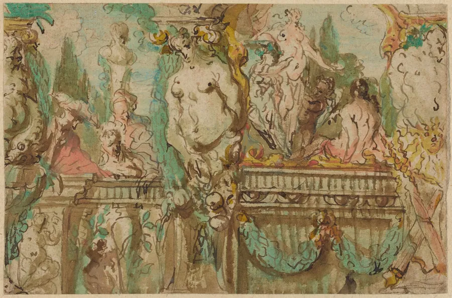 A Ceiling Design with Allegorical Figures by Johann Evangelist Holzer