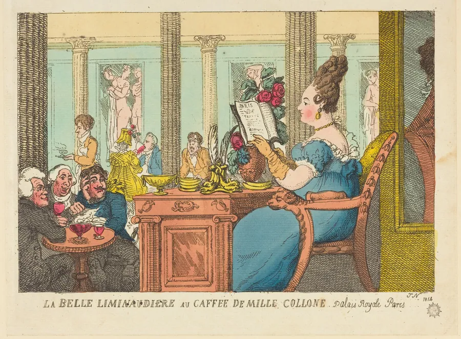 La Belle Limonaudiere au Cafe des Mille Colonnes, Palais Royal, Paris by Thomas Rowlandson