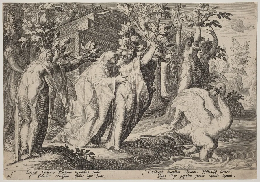 Phaeton's Sisters Changed into Poplars, and Cygnus into a Swan by Hendrick Goltzius