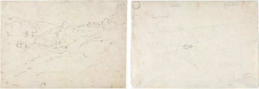 View of Marino (recto); Sketch for a Landscape (verso) by Jean Baptiste Camille Corot