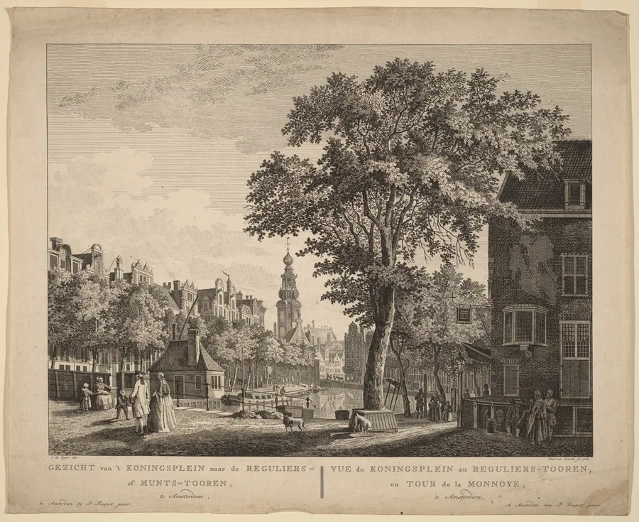 Gezicht van't Koningsplein naar de Reguliers of Munts-Tooren, Te Amsterdam by Paulus van Liender
