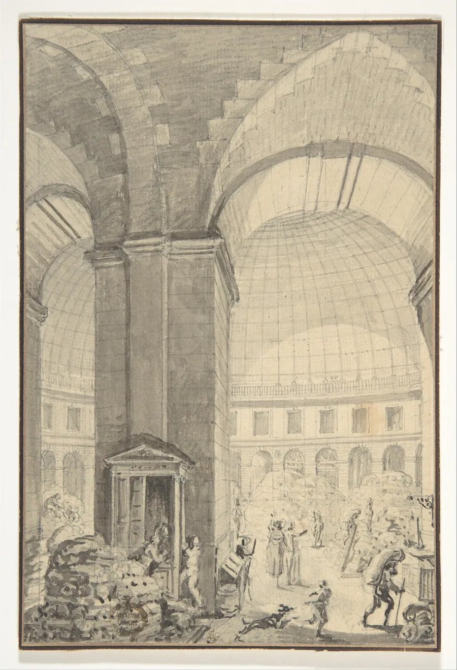Interior of Halle aux Blés, Paris [The Corn Exchange] by Jean Démosthène Dugourc