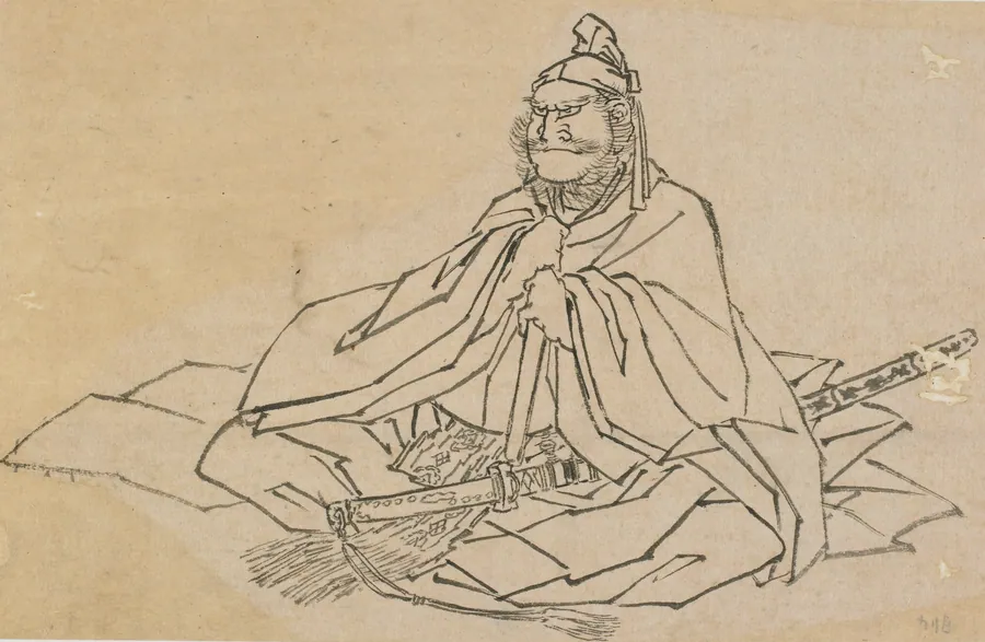 A Man sitting with large sword by Katsushika Hokusai 葛飾北斎 (1760-1849)
