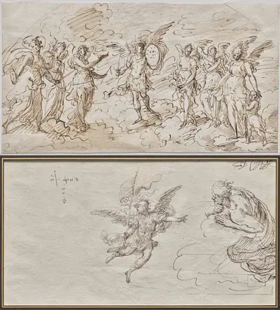 The Seven Archangels (recto); Studies of an Archangel and a Wind God (verso)