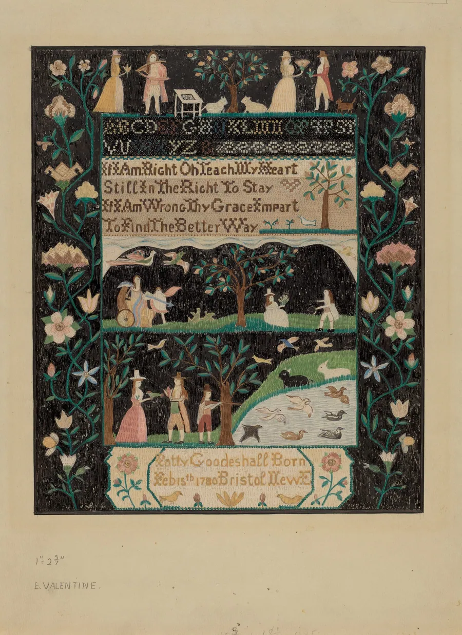 Sampler or Embroidered Picture by Elizabeth Valentine