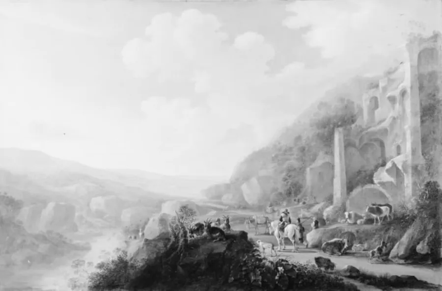 Bjerglandskab by Gijsbert Gillisz. de Hondecoeter
