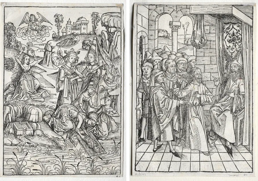 Der Schatzbehalter:  Moses Found by Pharaoh's Daughter (recto); Der Schatzbehalter:  Christ before Caiaphas (verso) by Michael Wolgemut