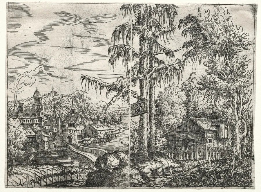 Landscape with the Town on a River and the Cottage between Trees by Hanns Lautensack