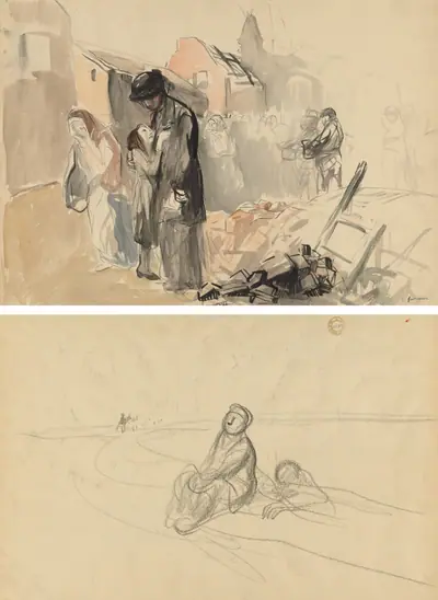 Reconquered Territory (recto) Two Figures on a Road (verso)