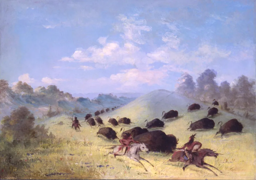 Comanche Indians Chasing Buffalo with Lances and Bows by George Catlin, born Wilkes-Barre, PA 1796-died Jersey City, NJ 1872