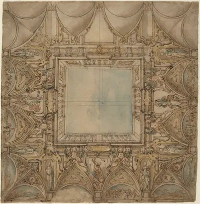 A Ceiling Decoration with Landscapes and Battles
