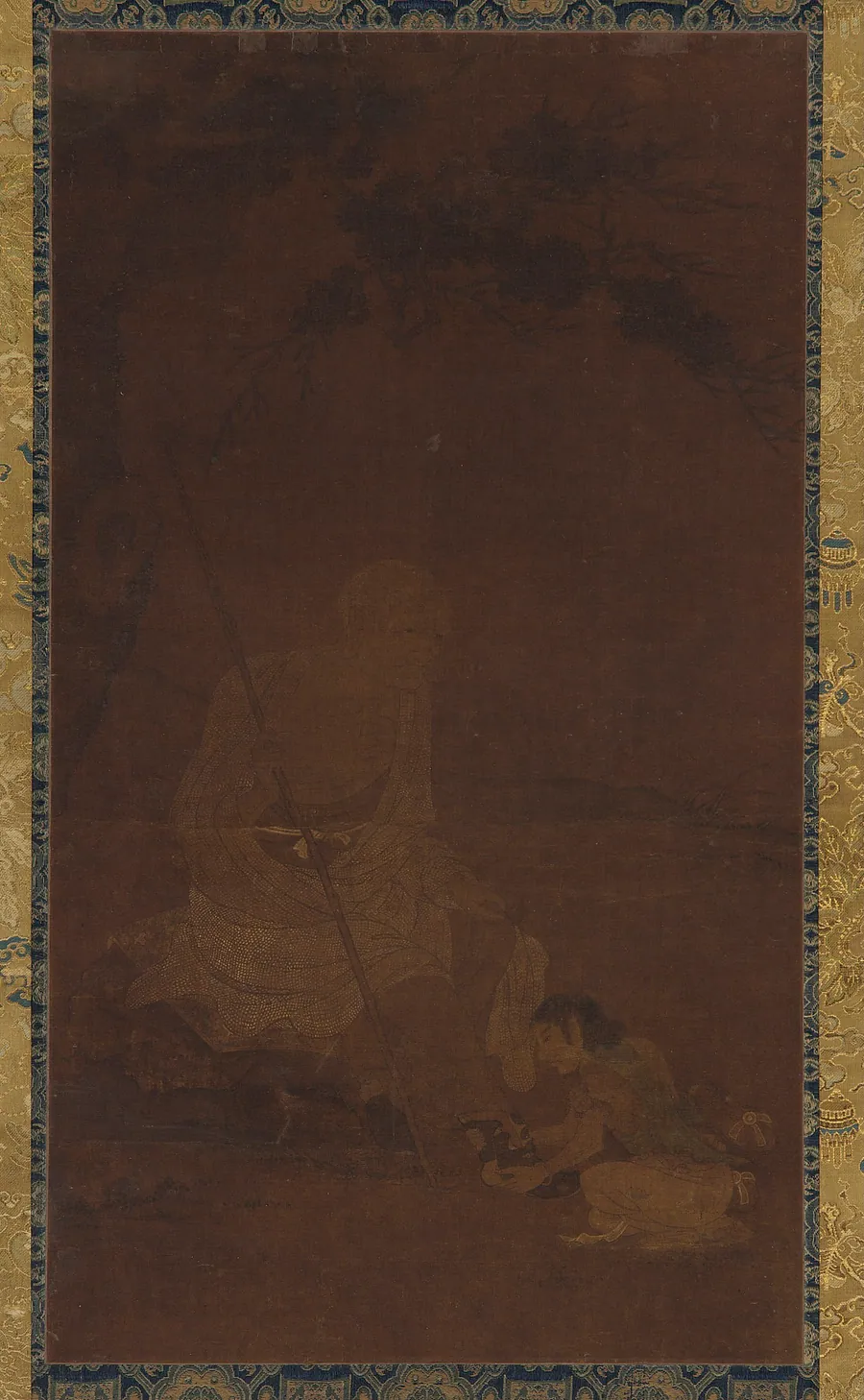 Lohan seated; an attendant kneeling before him by Formerly attributed to Lu Tanwei (active 460s-early 500s)