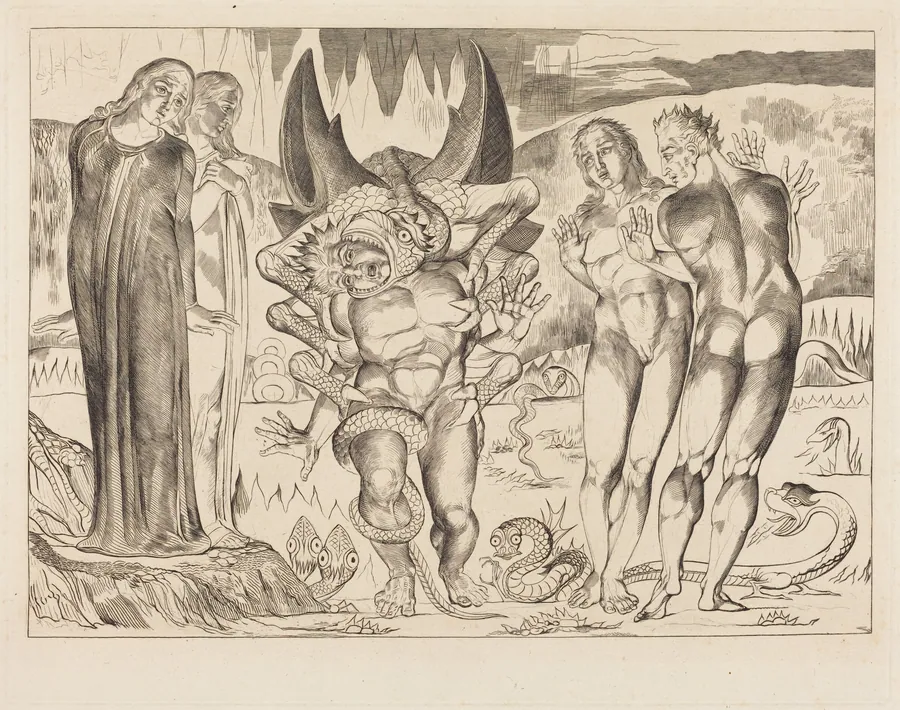The Circle of the Thieves; Agnolo Brunelleschi Attacked by a Six-Footed Serpent by William Blake