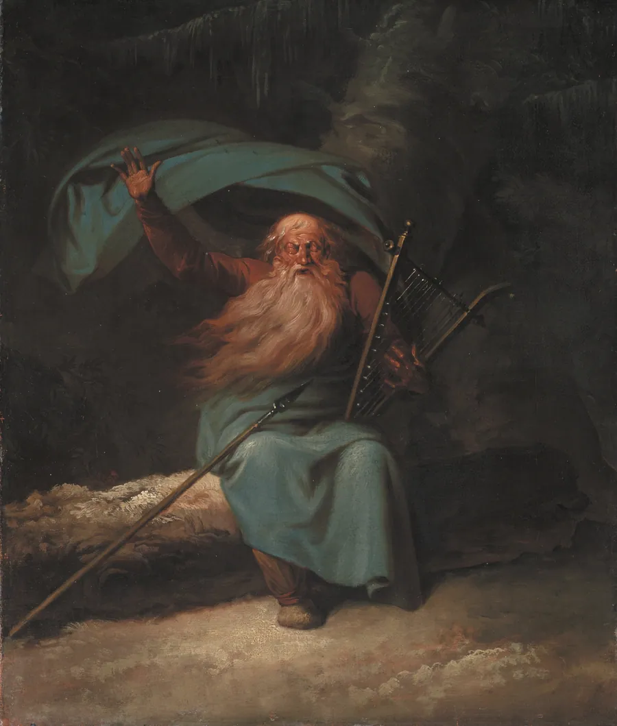 Ossian. Den gamle blinde skotske barde synger til harpen sin svanesang by Nicolai Abildgaard