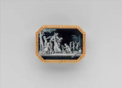 Snuffbox with miniatures representing the Diversions of Love and dancing figure