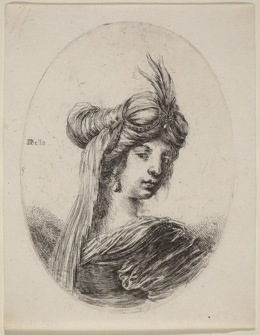 Woman in a Feathered Turban with a Veil, Turned to the Right by Stefano Della Bella