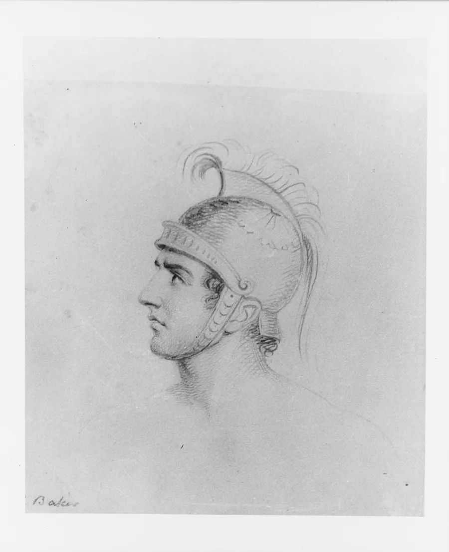 Head of a Man Wearing a Helmet (from McGuire Scrapbook) by George Augustus Baker Jr.