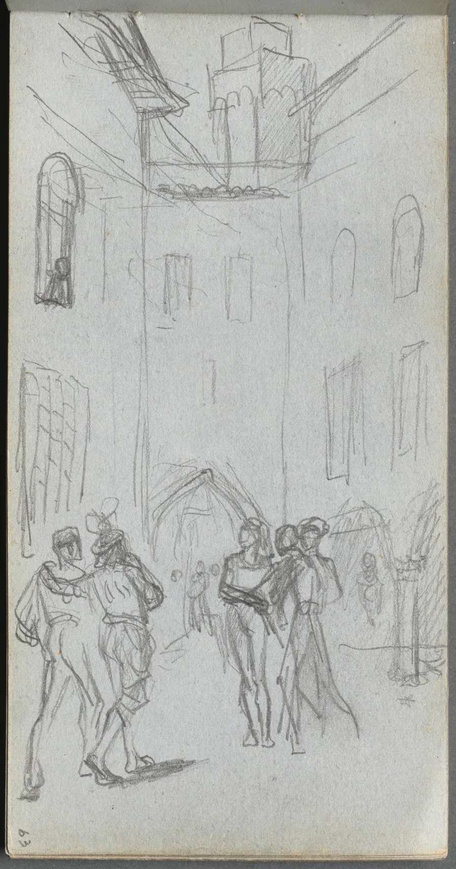 Sketchbook, page 63: Figures in a Courtyard by Ernest Meissonier