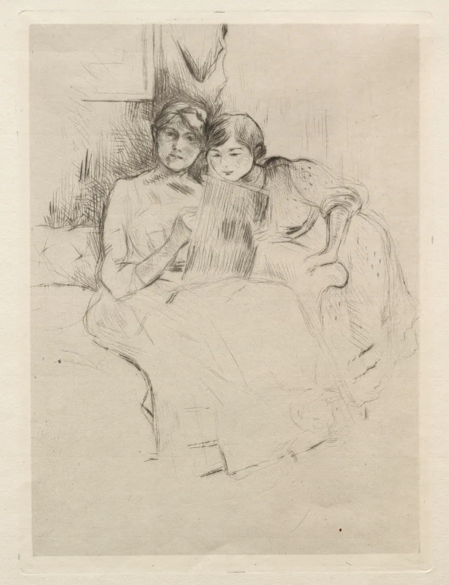The Drawing Lesson (Berthe Morisot Drawing with Her Daughter) by Berthe Morisot